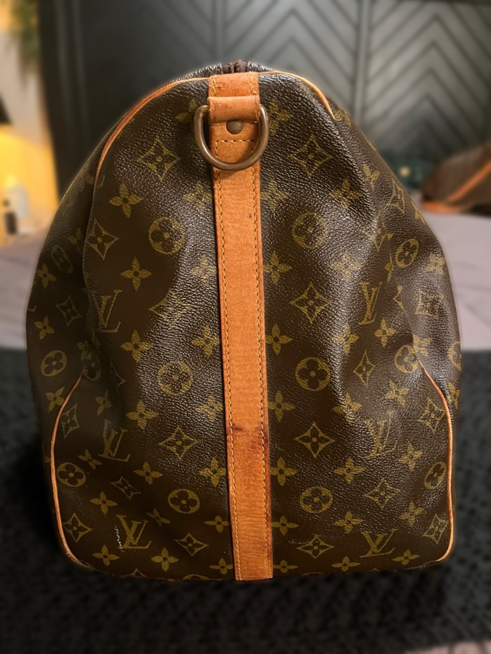 Louis Vuitton Brown Monogram Keepall Duffel Bag with Tan Leather Trim - Picture 9 of 16
